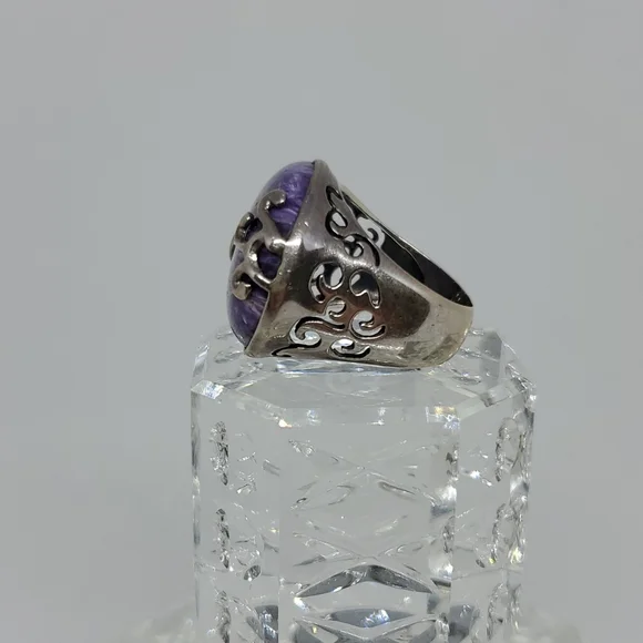 Purple Charoite and Silver Ring - Picture 2 of 6